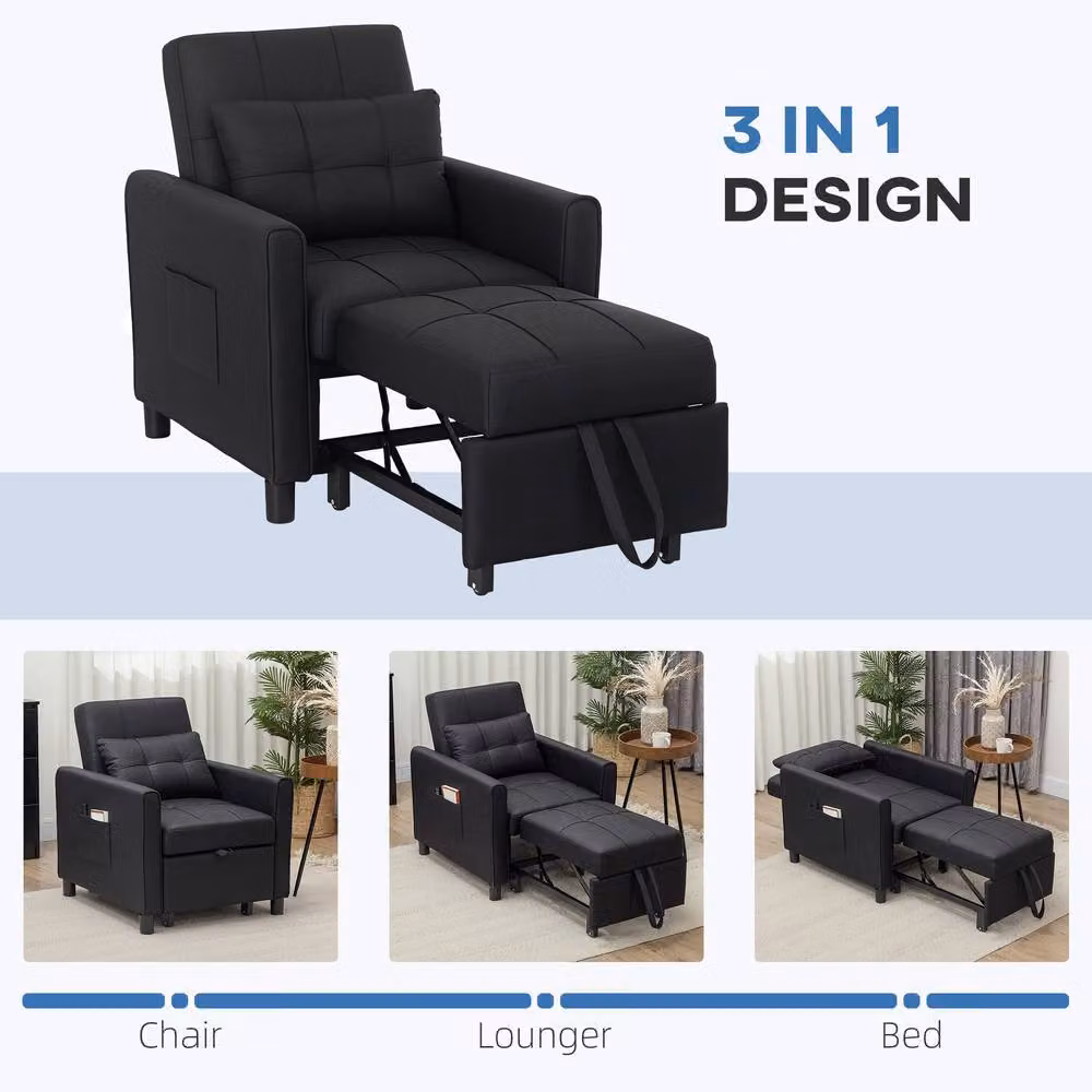 STILVORA Black Fabric Pull-Out Armchair Bed with Armrests – 8