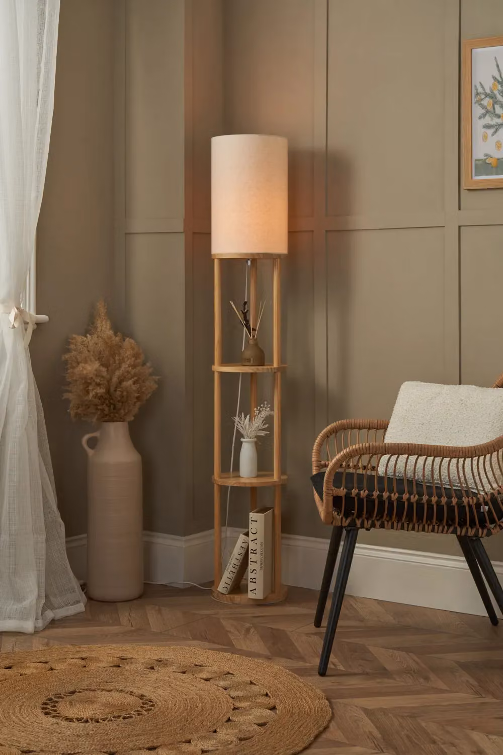 BHS Lighting Shelby Floor Lamp with Wood Shelves in Brown – 2