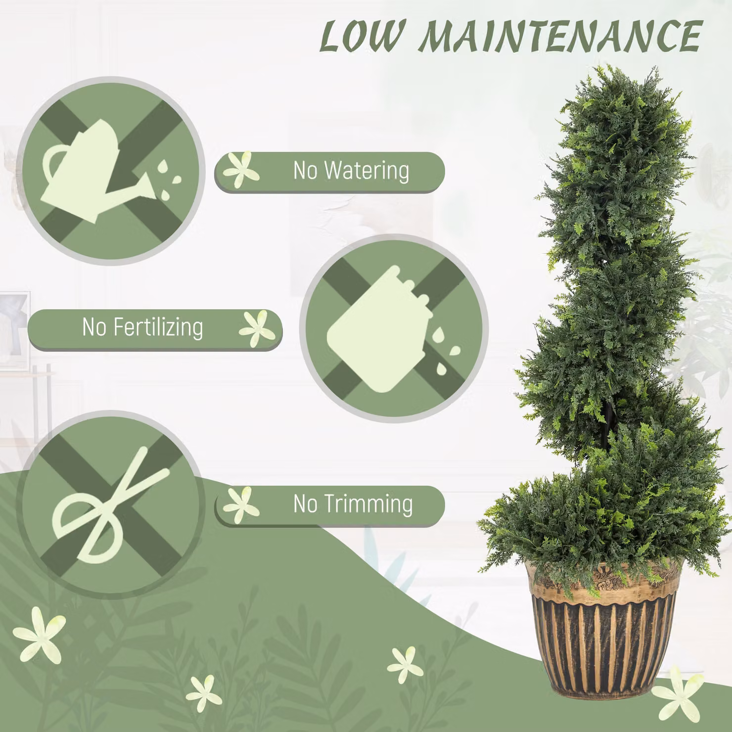 HOMCOM Set of 2 Green Artificial Topiary Spiral Boxwood Cypress Trees with Pots, Height: 90 cm – 5