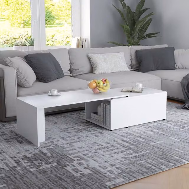 Berkfield Home Modern White Rectangular Coffee Table with Lift Mechanism, W/D/H: 150 x 50 x 35 cm
