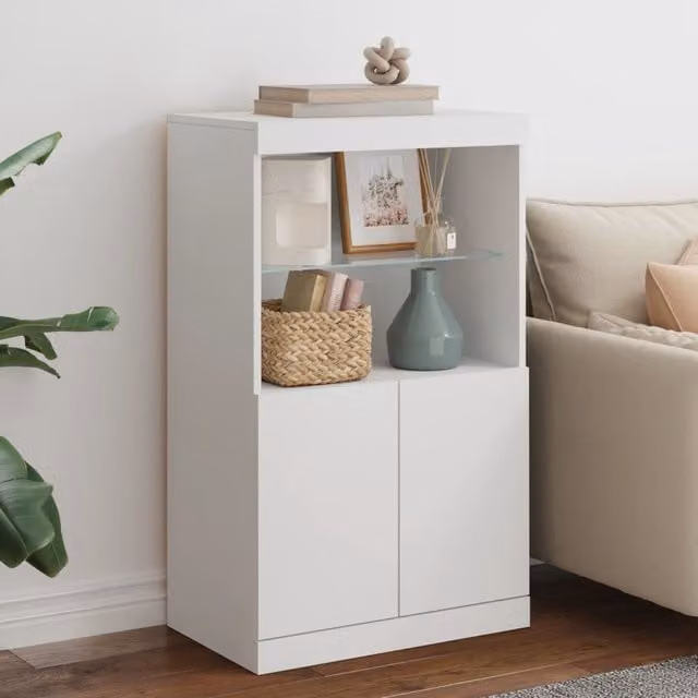 Berkfield Home Modern White Sideboard with Integrated LED Lighting W/D/H: 60.5 x 37 x 100 cm