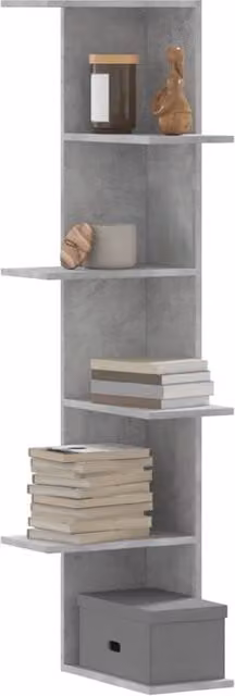 Berkfield Home Wall Mounted Corner Shelf in Concrete Grey, W/D/H: 36.5 x 36.5 x 140 cm