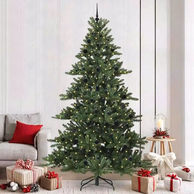 Berkfield Home Artificial Hinged Green PVC Christmas Tree with 300 LEDs, Height: 240 cm