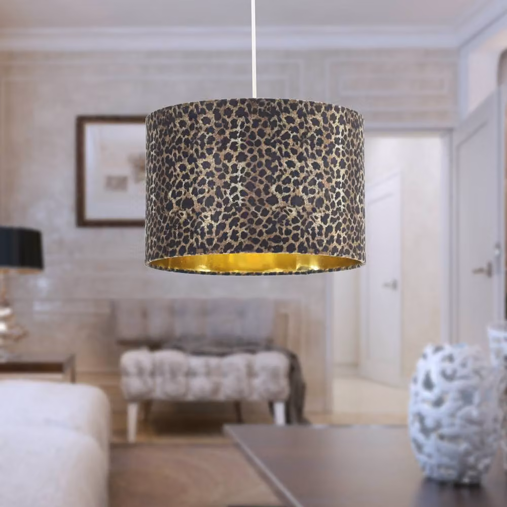 First Choice Lighting Esme Set of 2 Leopard Print Easy Fit Pendant Lamp Shades, Multicolour and Gold/Brass, Diameter: 30 cm – 4