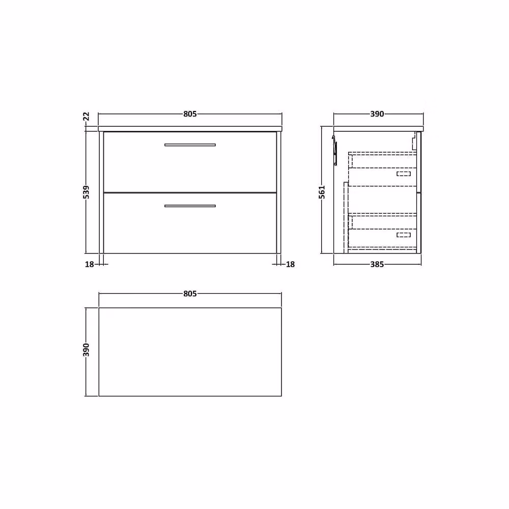 Balterley Winshill Contemporary 2 Drawer Wall Hung Vanity Unit, Grey, Width: 80 cm – 2