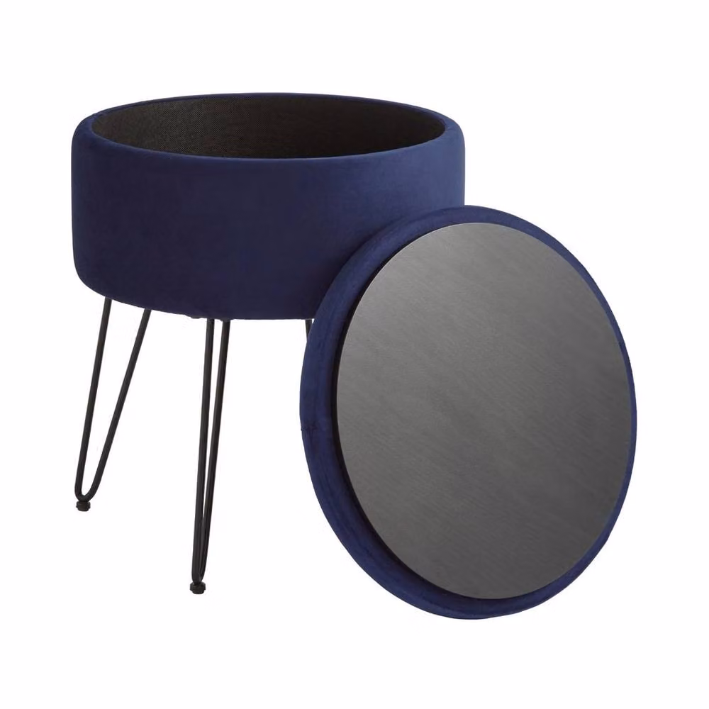VOGREX Soft Velvet Cylindrical Storage Stool in Midnight Blue – 3