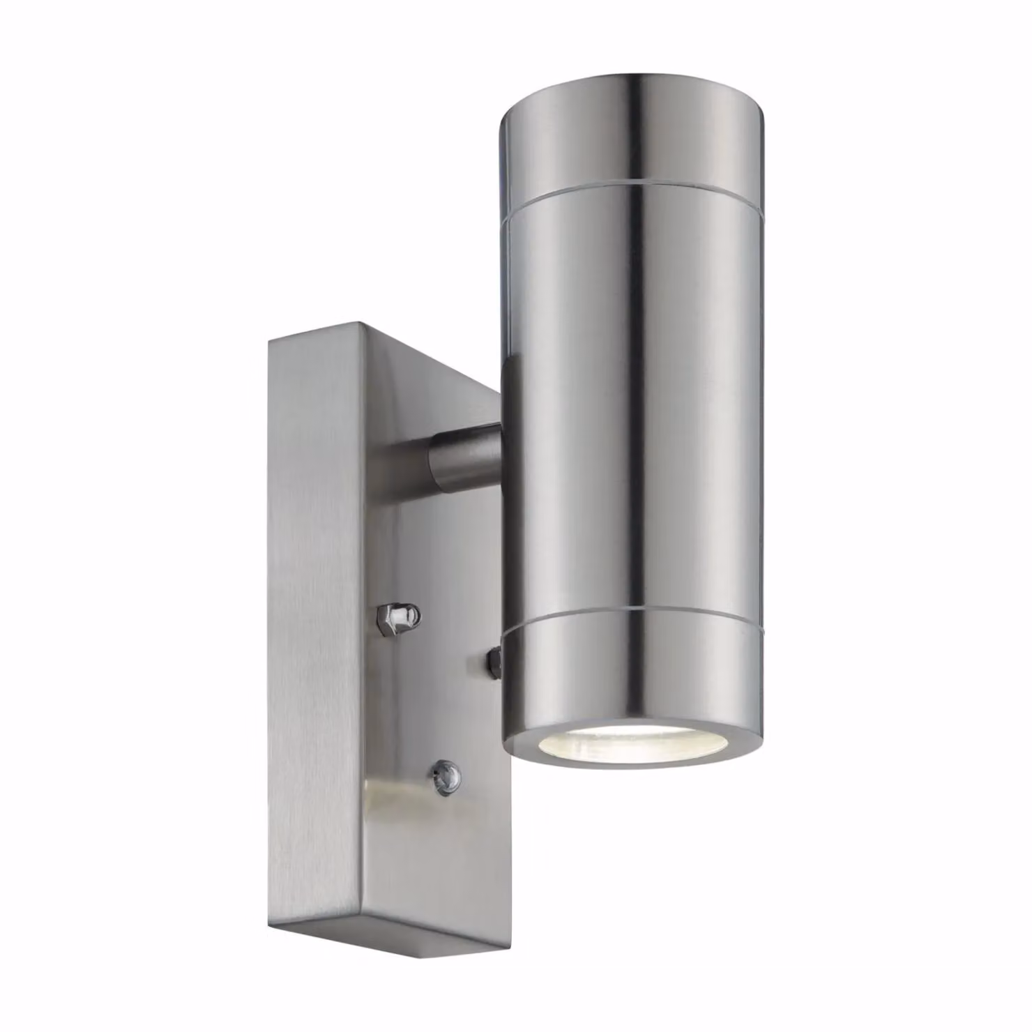 First Choice Lighting Set of 2 Blaze Stainless Steel Outdoor Up Down Wall Lights with Motion and Dusk Sensors in Silver – 2