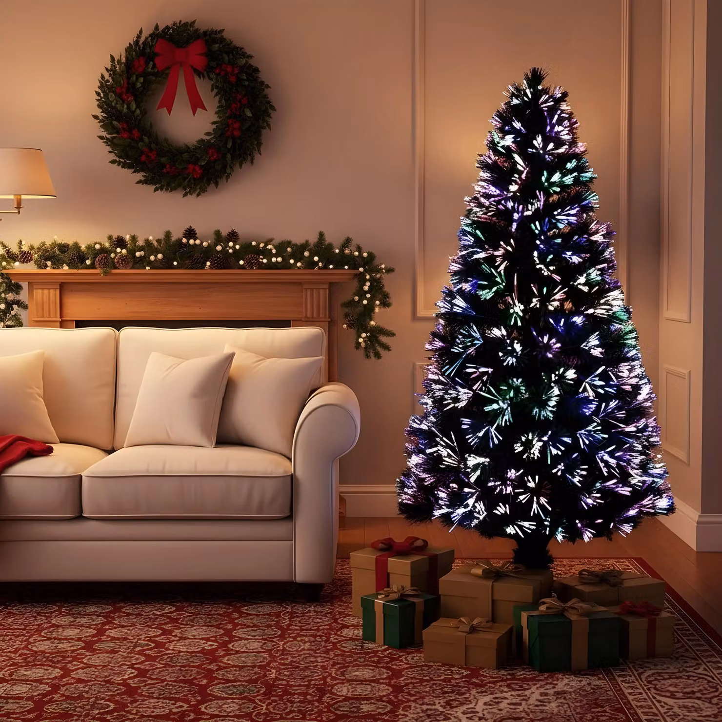 Shatchi Multicolour Fibre Optic LED Pre-Lit Christmas Tree in Green, Height: 150 cm – 3