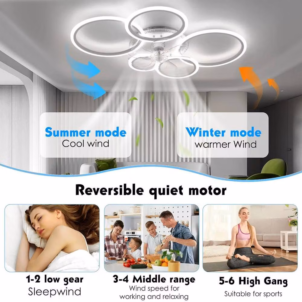 NESTLUNE Modern Dimmable RGB LED Ceiling Fan with Light in White – 4