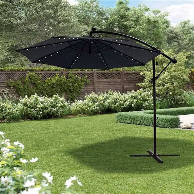 BillyOh Black Cantilever Parasol with 8 Ribs, Crank and Tilt Mechanism and LED Lights