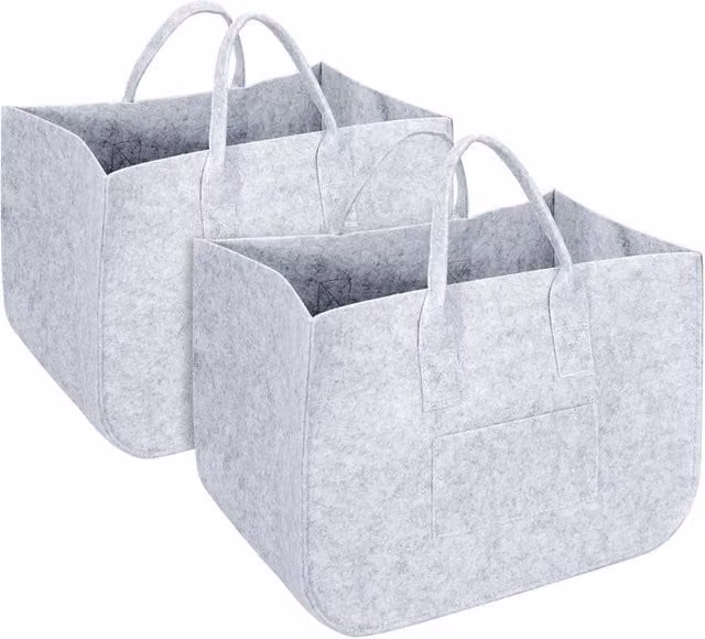FORGEVIO Grey Felt Storage Baskets, 2 Pack, W: 50 cm