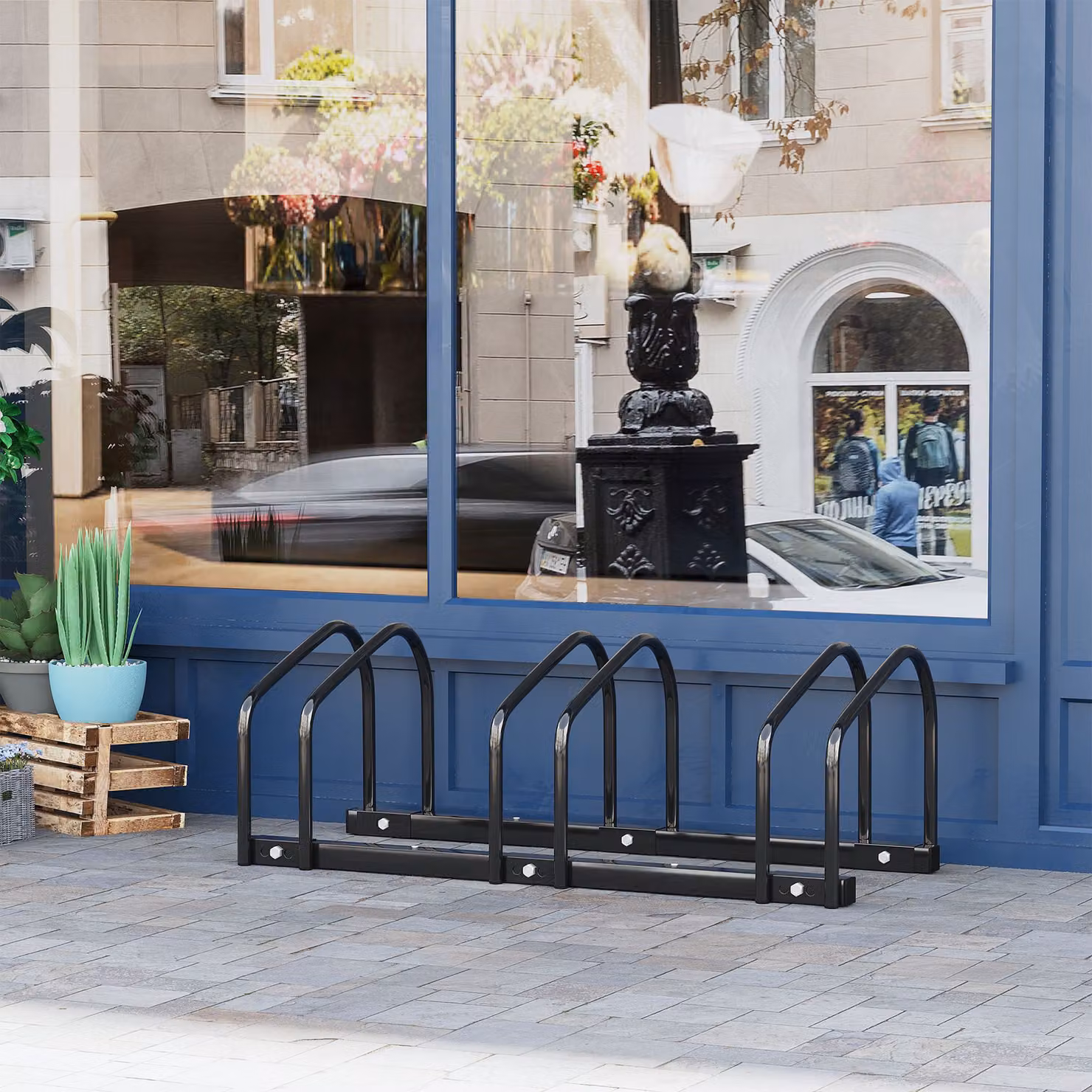 HOMCOM Black Bicycle Storage Stand for Floor or Wall Mounting, W: 33 cm, D: 76 cm, H: 27 cm – 2