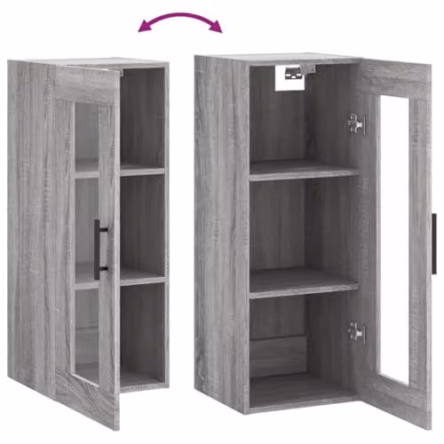 vidaXL Wall Mounted Cabinet in Grey with Glass Doors, W/D/H: 34.5 x 34 x 90 cm – 3