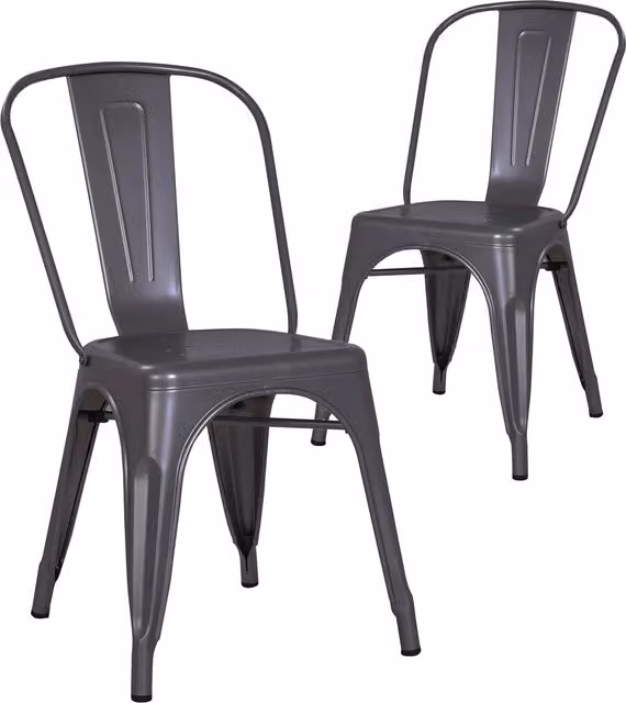 RayGar Pair of Modern Matt Grey Metal Dining Chairs