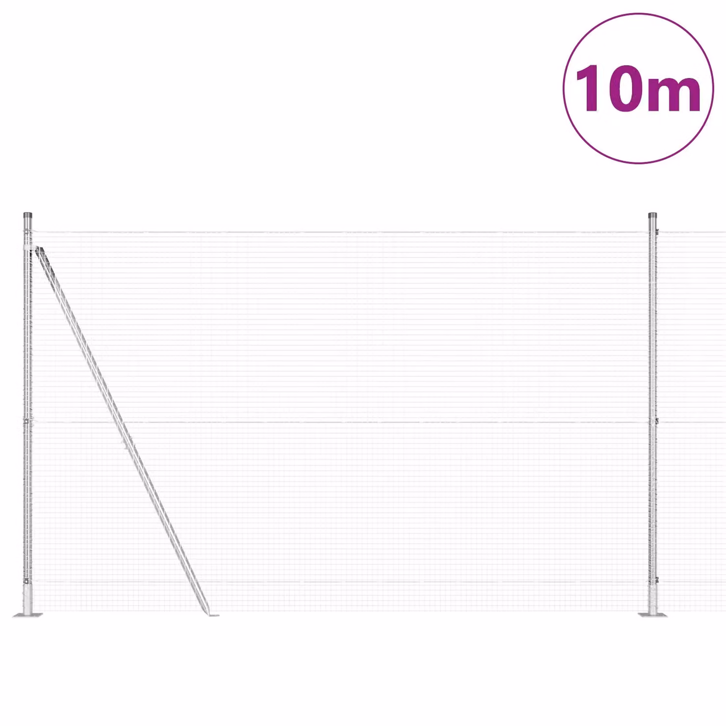 Berkfield Home Welded Wire Fence with 7 Flanged Posts, Galvanised Steel, Silver, W: 10 m, H: 1.4 m – 2