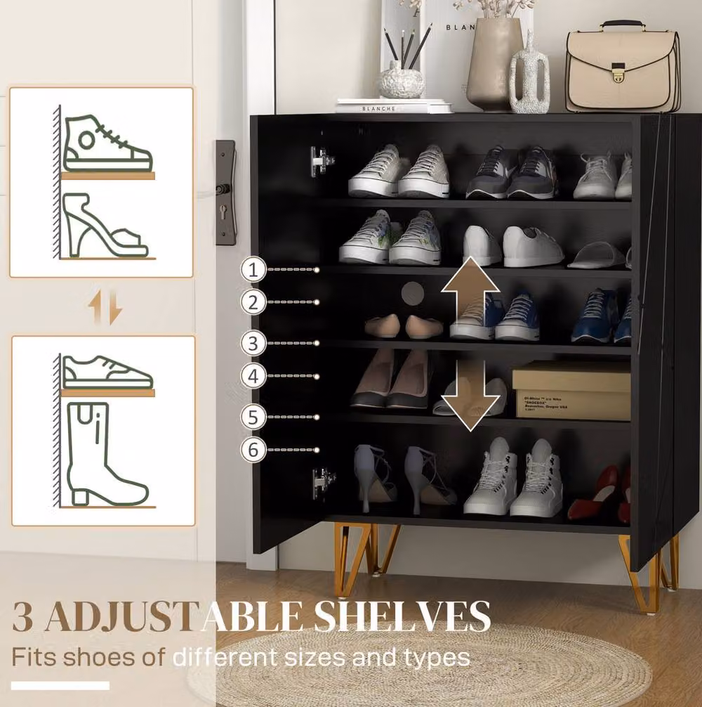 STILVORA Modern Black Shoe Cabinet with Soft-Close Hinged Doors and Internal Shelves, W/D/H: 72 x 31.5 x 95 cm – 6