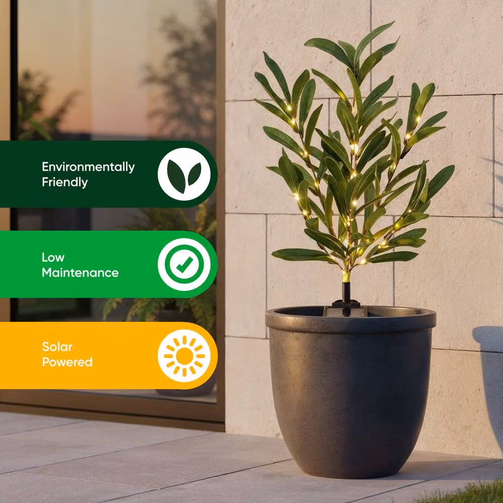 Gardenwize Solar Olive Tree Stake Light with Warm White LED in Green – 4