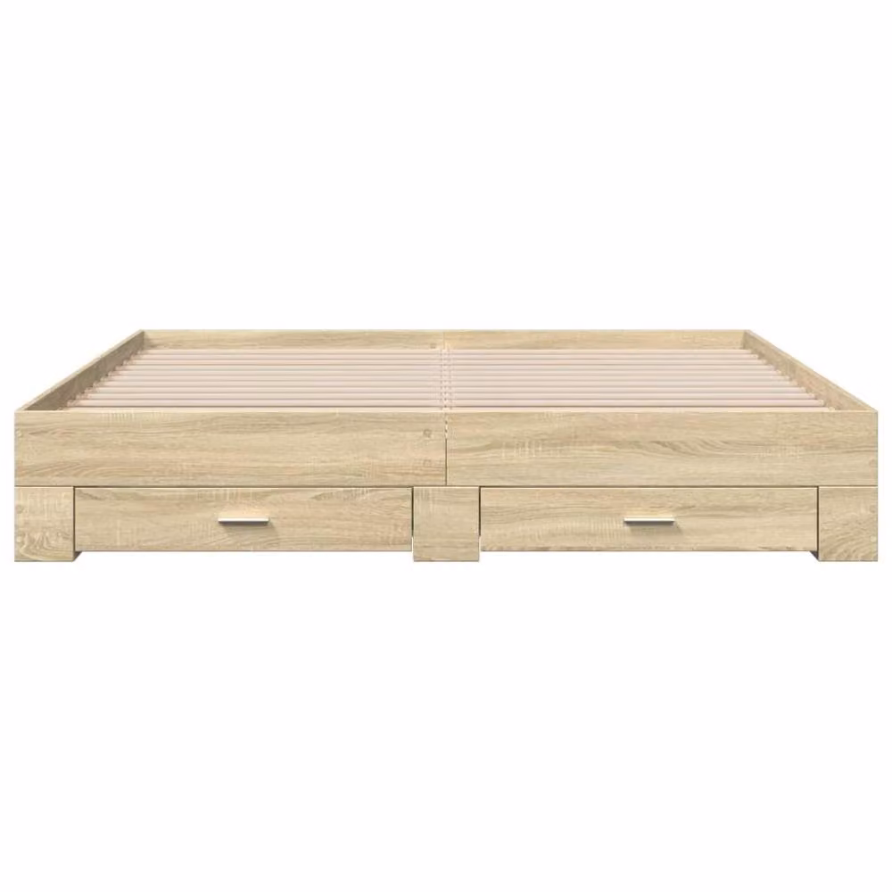 Berkfield Home Modern Bed Frame with Drawers in Sonoma Oak and Light Tan, W/D/H: 200 x 32 x 203 cm – 3