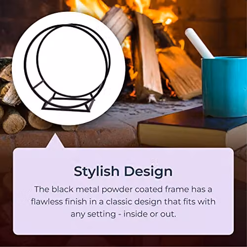 idooka Round Log Store Black Metal Indoor and Outdoor Wood Holder with Ventilation and Raised Stand – 3