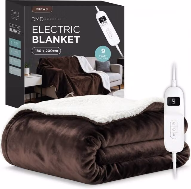 DMD Collective Brown Fleece and Sherpa Electric Heated Blanket Throw, W/D/H: 180 x 200 cm – 1