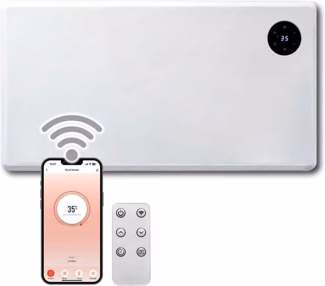 Purus WiFi Smart Electric Panel Heater, White, Wall Mounted or Freestanding, Width: 70 cm