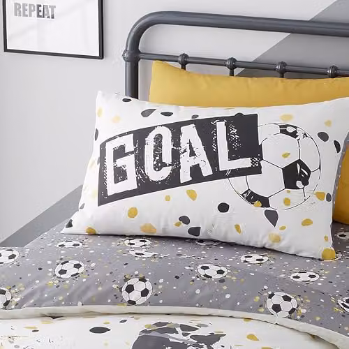 Bedlam Goal Reversible Football Duvet Cover and Pillowcase Set, Gold, W/D/H: 200 x 200 cm – 2