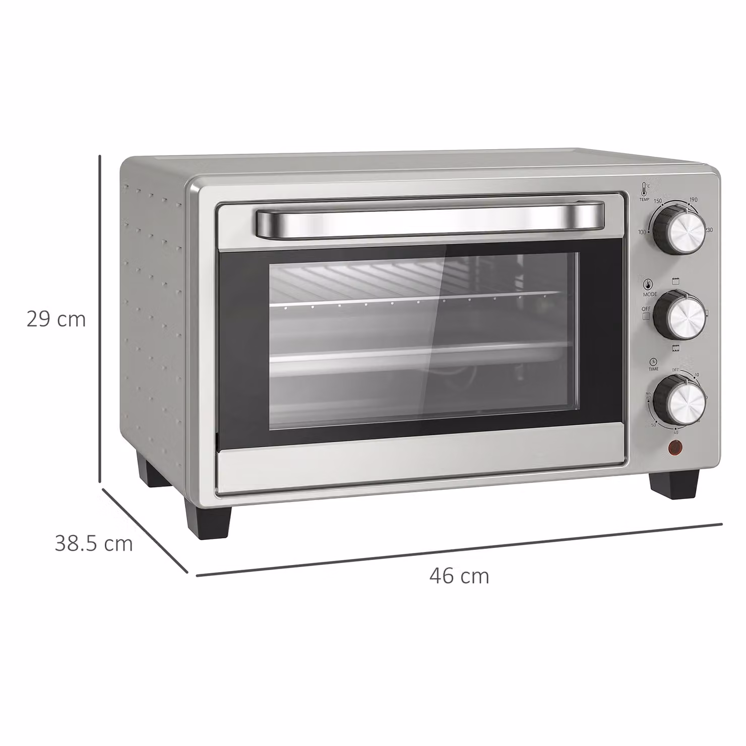 HOMCOM 21L Mini Countertop Oven with Adjustable Temperature up to 230C and Timer in Silver – 3