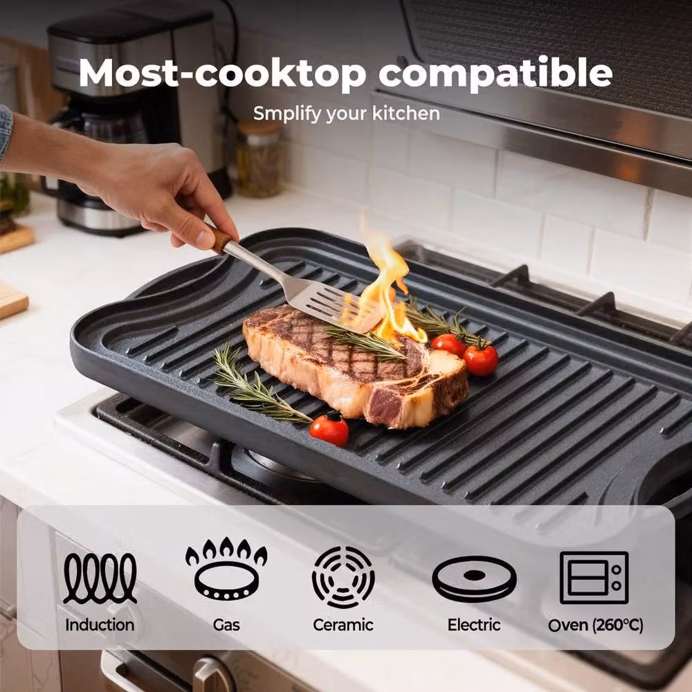 EONLION Black Cast Iron Non-Stick Griddle Plate, Width: 100 cm – 4