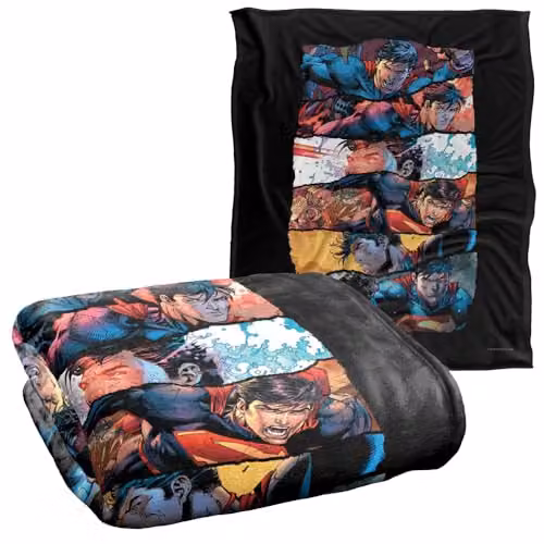 DC Comics Superman Torn Collage Super Soft Silky Touch Throw Blanket, Multicolour, W: 152 cm, D: 127 cm – 2