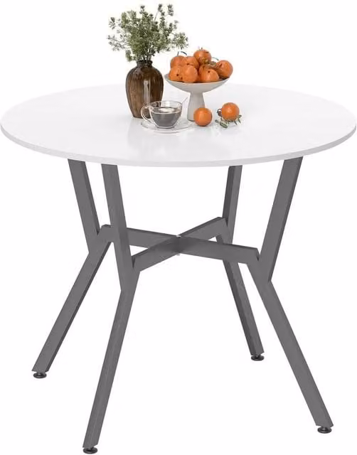 FORGEVIO Round White Kitchen Dining Table with Black Steel Legs