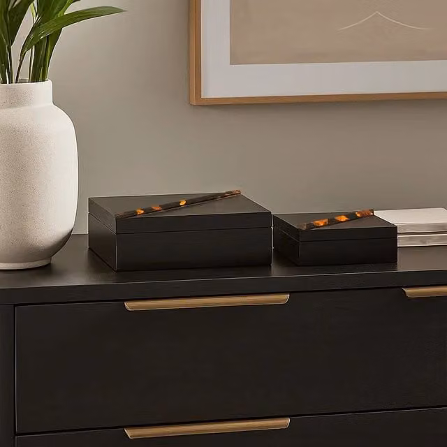 Orsina Roma Set of Two Black Tortoise Shell Trinket Boxes with Lids