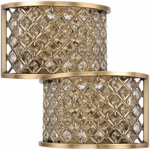 Loops 2 Pack Crystal Cage Wall Light in Brass and Clear Glass – 1