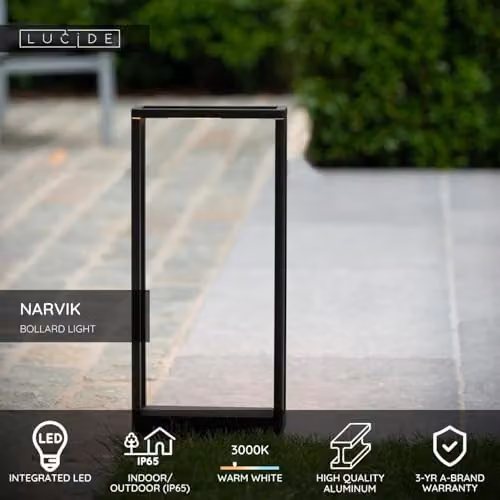 Lucide Narvik LED Bollard Light, Black Aluminium, IP65, 9.2W, 3000K Warm White – 2