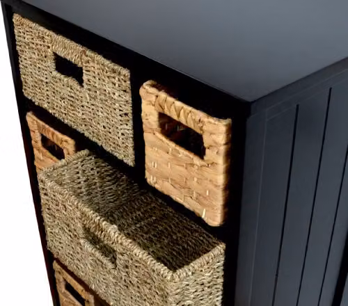 Statement Furniture Tetbury 8 Drawer Black Storage Unit with Hyacinth and Seagrass Baskets W/D/H: 80 x 34 x 100 cm – 9