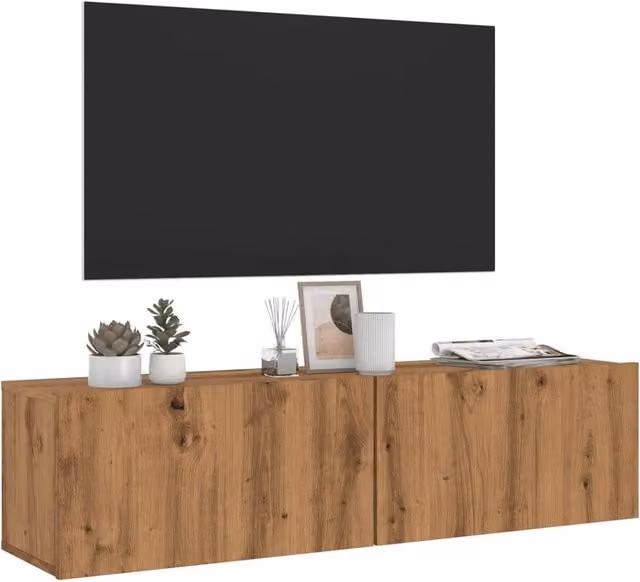 Berkfield Home Artisan Oak Wall Mounted TV Cabinet in Brown, W/D/H: 120 x 30 x 30 cm