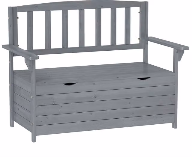 Outsunny Two-Seater Garden Storage Bench in Grey with Armrests and Cushion Storage
