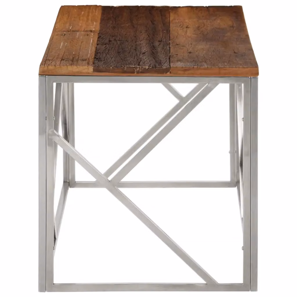 Berkfield Home Modern Rectangular Coffee Table in Silver Stainless Steel and Wood – 3