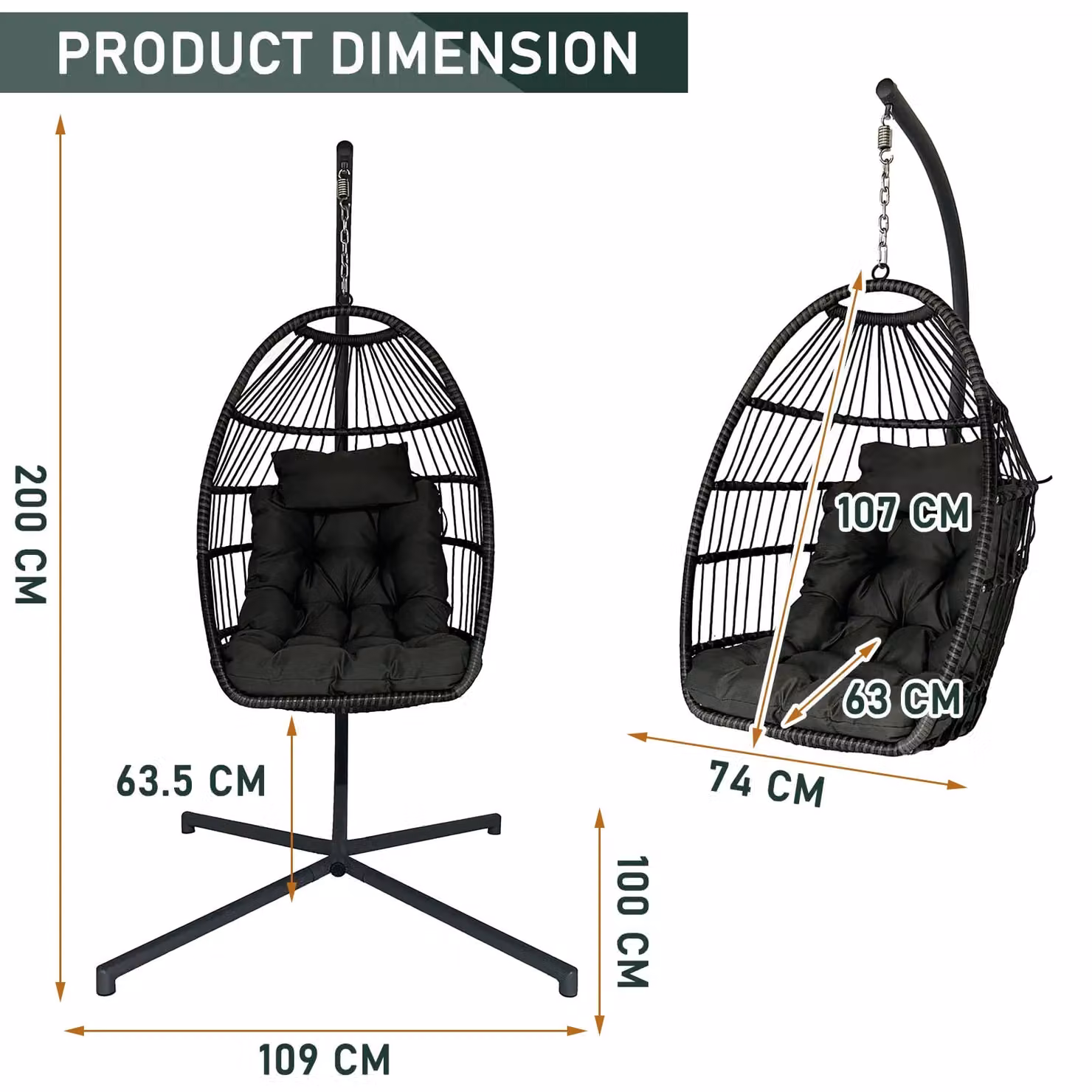 FURNITURE ONE Grey Rattan Hanging Egg Chair with Cushion – 6