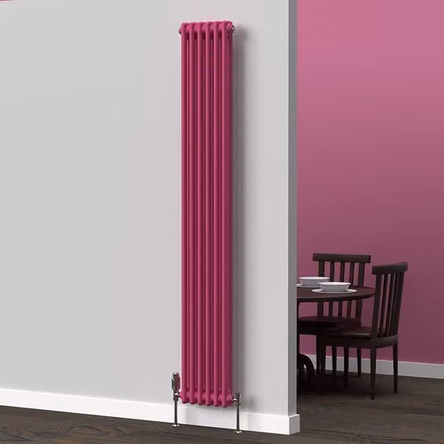 Lux Heat Vertical Coloured Column Radiator in Barbie Pink, H 180 cm x W 29 cm