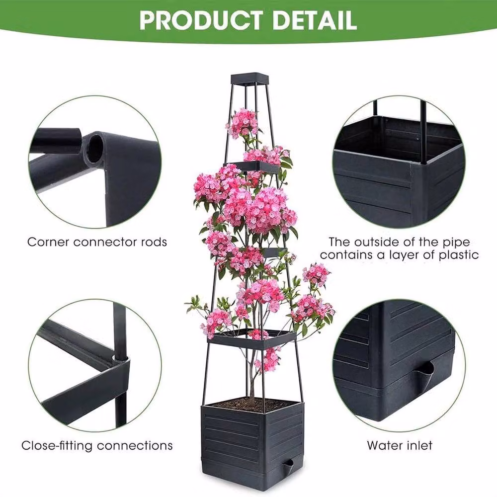 SPETLEK 4-Tier Grey Wooden Grain Tomato Planter Box with Climbing Trellis – 4