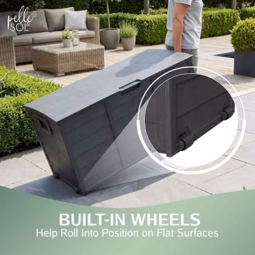Pelle & Sol 290L Plastic Outdoor Storage Box with Castors for Garden, Balcony and Terrace in Grey or Black – 7