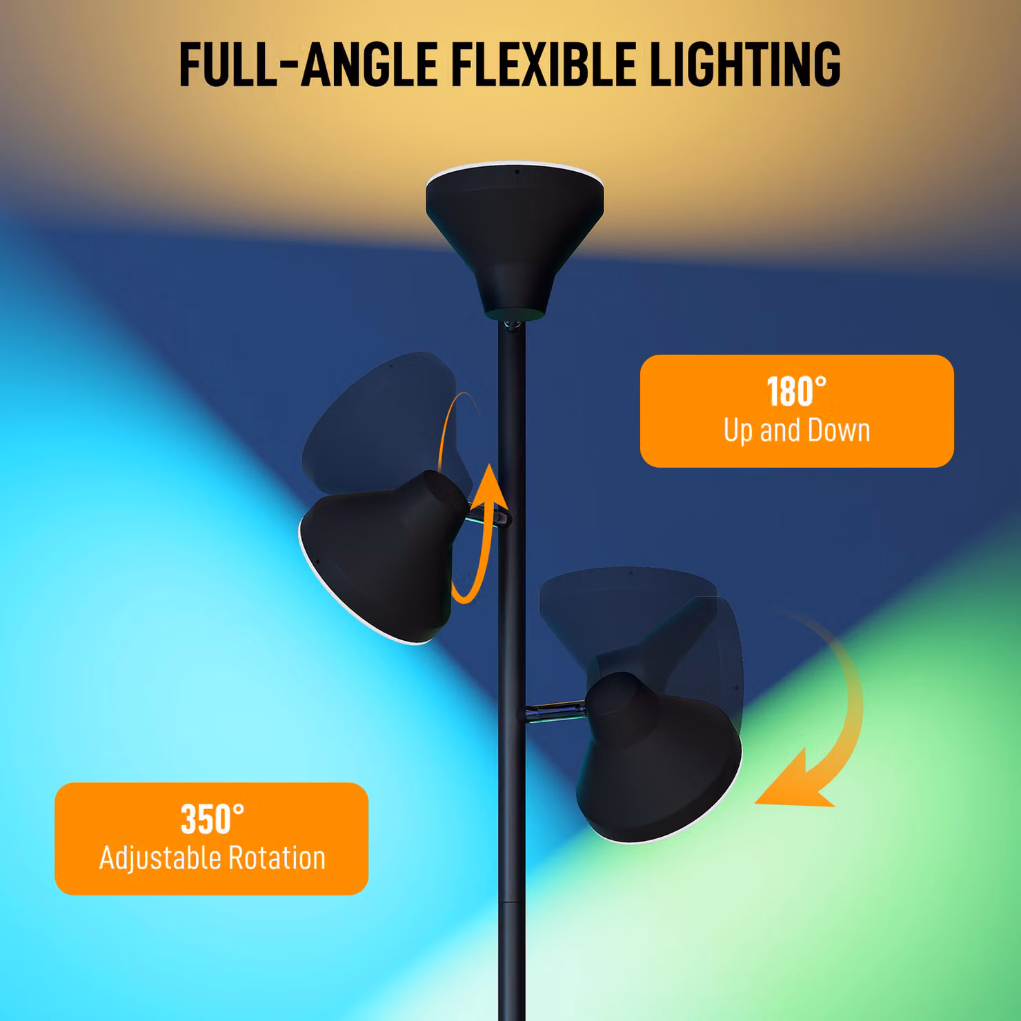 HOMCOM Three-Lamp Multi-Adjustable Floor Light in Black with Remote Control, Dimmable RGBW Lighting and Timer – 5