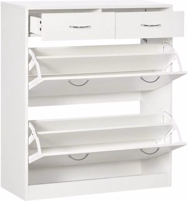 FORGEVIO Slim White Shoe Cabinet with 2 Tilting Compartments for 12 Pairs of Shoes