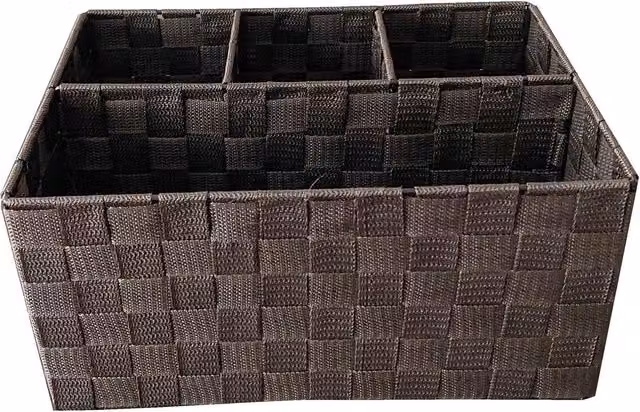 Topfurnishing 4 Section Fabric and Metal Organiser Storage Basket in Brown