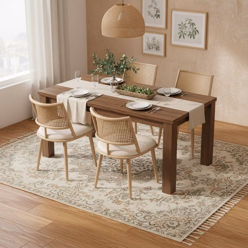 Merax Set of 2 Mid-Century Faux Rattan Dining Chairs with PU Leather Cushions in Beige – 2