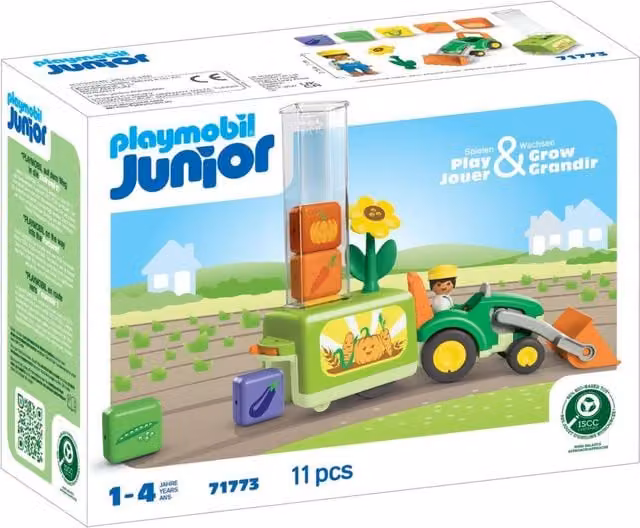 Playmobil Junior Green Tractor with Load and Drop Planter Playset