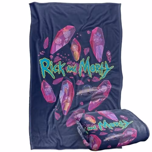 LOGOVISION Rick and Morty Death Crystal Futures Super Soft Fleece Throw Blanket, Multicolour, W: 91 cm, D: 147 cm