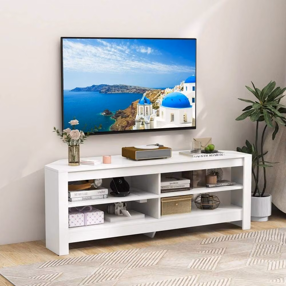FORGEVIO 3-Tier White TV Stand Entertainment Center Console Table with Shelves – 2
