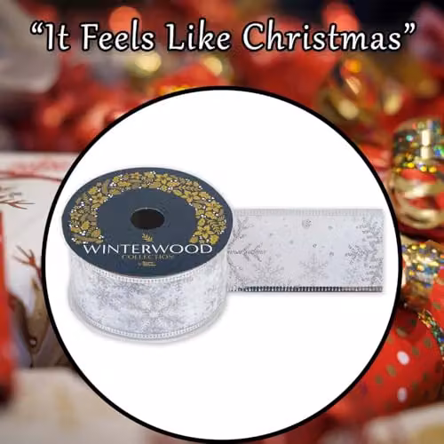 VFM e-Store Silver Christmas Ribbon Garland with Snowflakes, W: 6 cm, H: 10 cm – 6