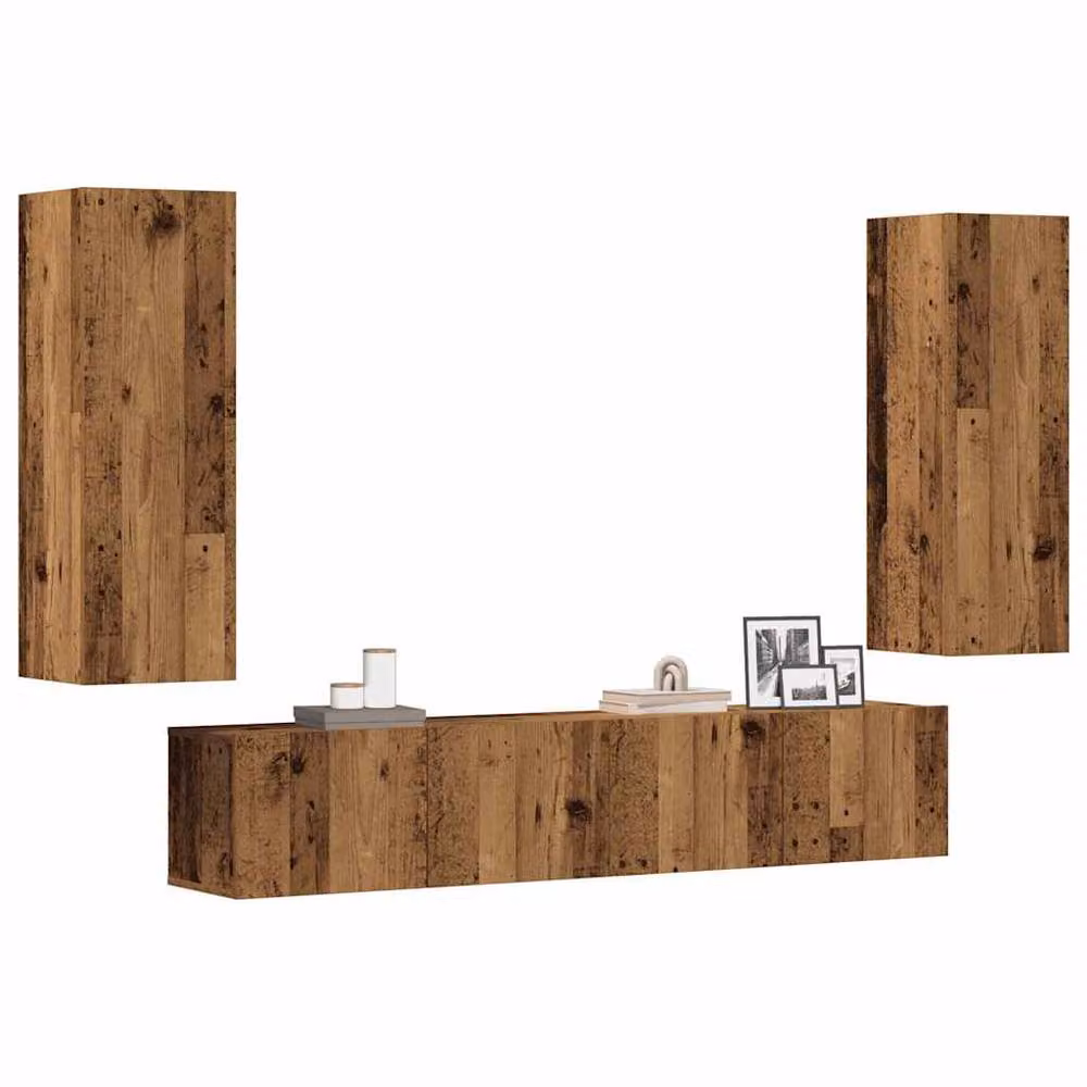 Berkfield Home Set of 4 Wall Mounted TV Cabinets in Brown Old Wood Engineered Wood – 2